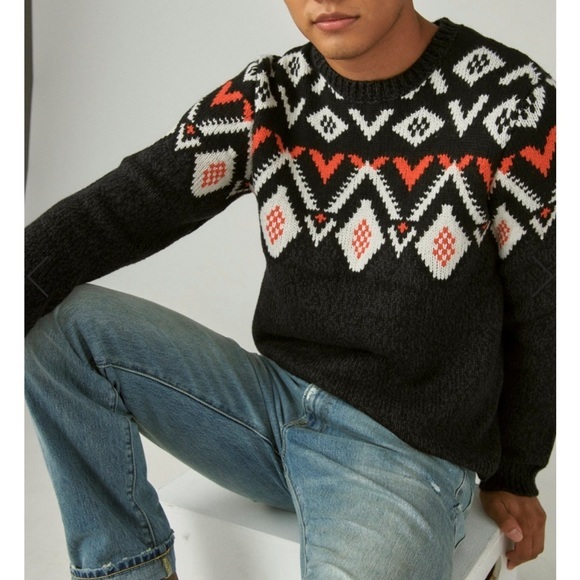 Size Medium Lucky Brand Men’s Fairisle Crew Neck Sweater - Picture 1 of 7